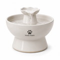 White pet water fountain with 'Sand Paws' branding on a white background